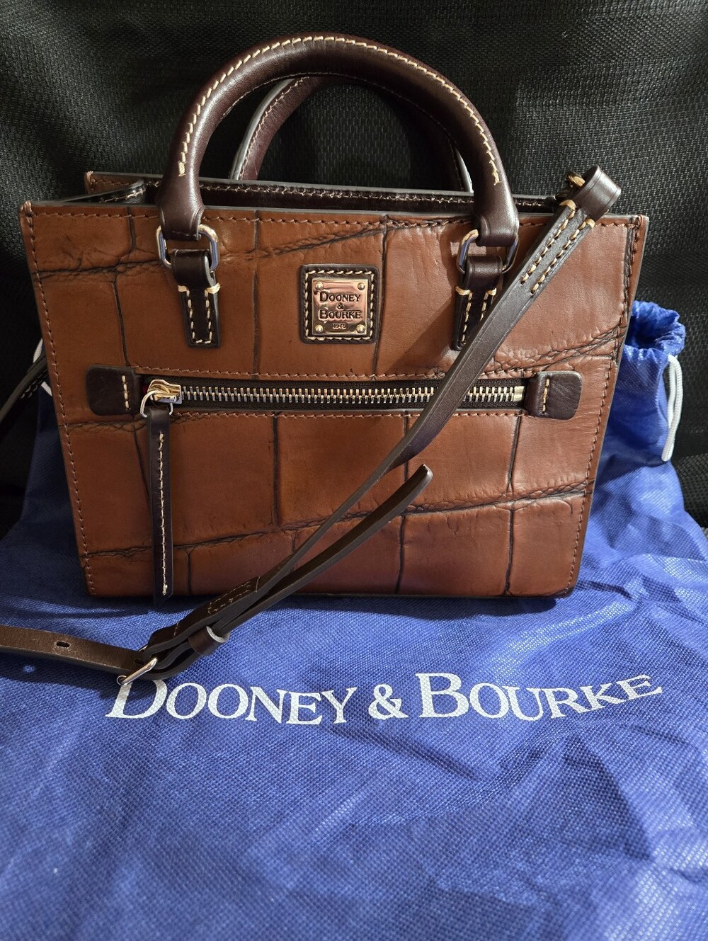 Dooney & Bourke Mini Janine Brown Croc-Embossed Leather Messenger Satchel NWOT